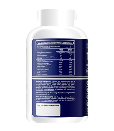 Wellthy Testo 7 Multivitaminico Hombre 220 Cápsulas. L-Arginina, Shilajit, Tongkat Ali, Zinc y Magnesio, Citrulina y Beta Alanina. VCaps Cápsulas Veganas. Bottle Free.