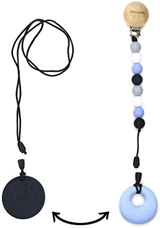 1 Smooth +1 Rough Funny Teether toy &amp;Pendants Necklace,Replacebale for Multi Use,Drooling &amp;Teething Pain Reduce.100% BPA Free-Blue