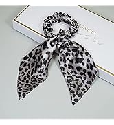 MTSNOO Scrunchies Scarf Hair Ribbon Ties Black Leopard 22 Momme Pure Mulberry Silk Ponytail Ribbo...