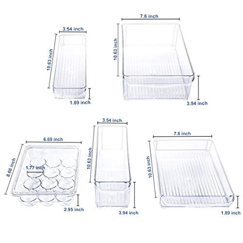 E-Gtong 5 Pack Fridge and Freezer Bins with Handles,Plastic Refrigerator Storage Organizer Bins BPA-Free Stackable Food Storage Containers for Fridge, Freezer, Pantry and Kitchen Clear