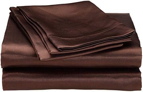 Bedify Bedding 100% Pure Silk Satin Sheet Set 7pcs, Silk Fitted Sheet 15'' Deep Pocket,Silk Flat Sheet,Duvet Cover&Pillowcases |Cool Soft Silk Sheets|Wrinkle Free Fade Resistant| Queen, Chocolate