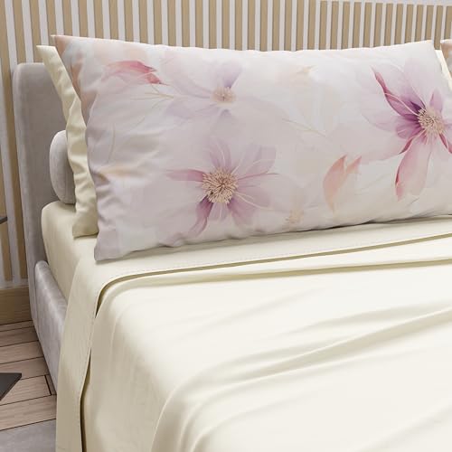 PETTI Artigiani Italiani - Cotton Sheets with Pillowcases in Digital Print, Single Sheet, 8 Cream Floral Print Bedding Set, 100% Made in Italy