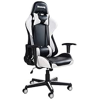 Mooseng Gaming Chair Office Chair, High Back Computer Chair PU Leather Desk Chair with Lumbar Support Flip Up Arms Headrest PU Leather for Adults Women Men (Black)