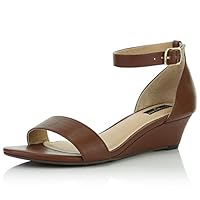 DailyShoes Wedge Heeled for Women with Ankle Strap Low Sandal Open Toe Shoes Exclusively Wedges Heels High Formal Toed Strappy Whitney-01 Brown Pu 8.5