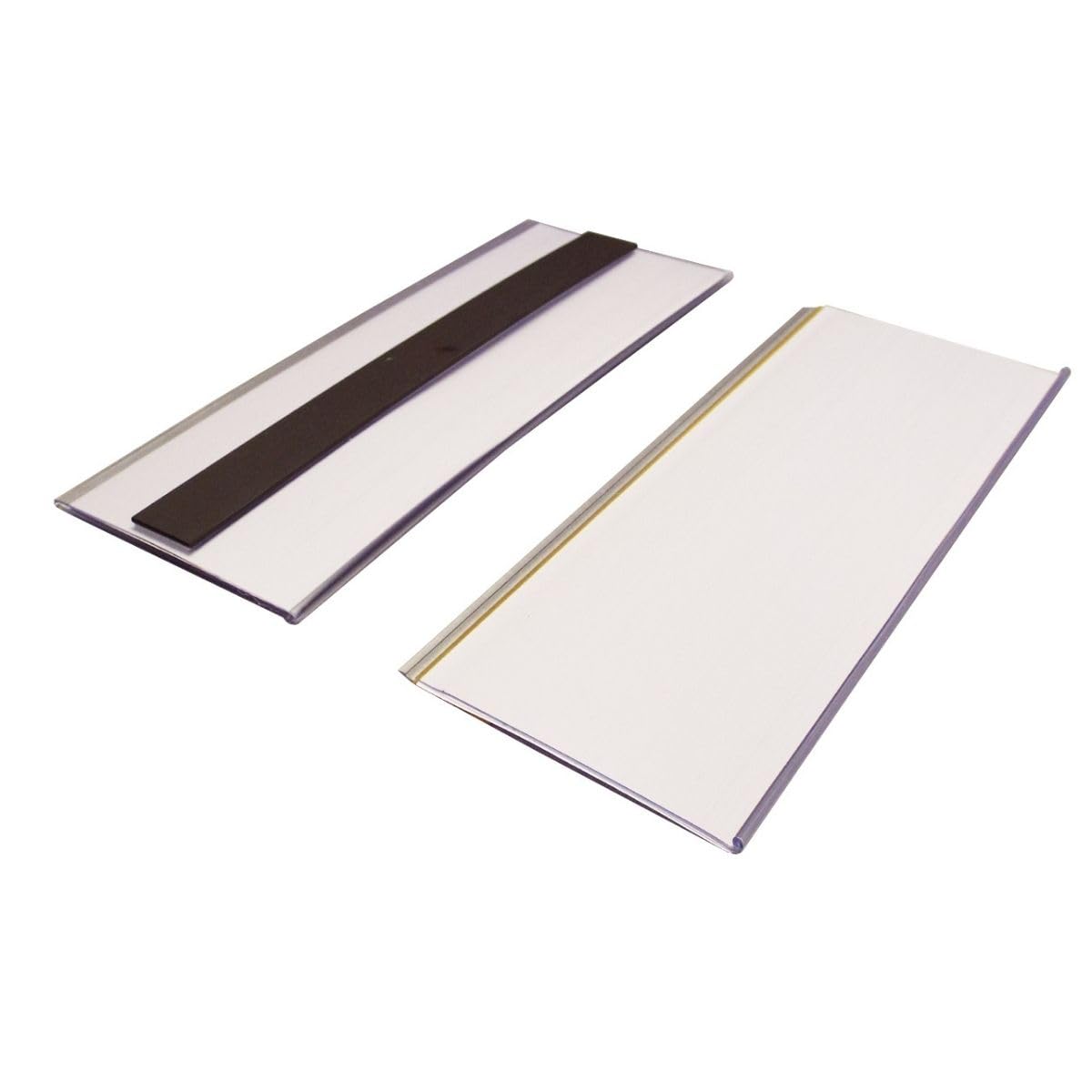 The Products Store TS820M Magnetic Ticket Holder 80x200mm c/w Card - Paper Inserts and Plastic Protectors, Magnetic Racking Labels Shelf Sign and Ticket Holder