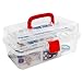 MyGift Clear Multi Trays Craft Supply Case/First Aid Storage Container Box w/Red Top Handle & Lock