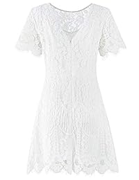 Vestido de dama elegante, cuello redondeado, manga corta, encaje en V, vestido de cóctel de una línea 910