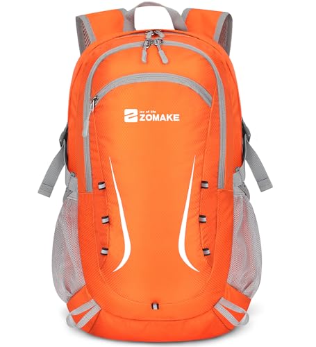 ZOMAKE Lightweight Foldable Backpack, 35L Packable Rucksack Folding Small Back Pack Foldaway Ultralight Daypack Collapsible for Women Men Travel Hiking Walking (Orange)