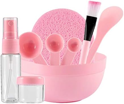 Mflbefulmel 9Pcs DIY Beauty Tool set, Clay Mask Bowl Brush Mask Mixing Stick Spatula Refillable Spray Bottle Measuring Spoon Face Puff Sponge Portable Travel Makeup Kit for Women Random