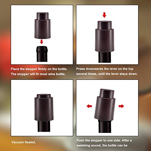 Vacuum Wine Stoppers,Wine Bottles Sealers Preservers,Vacuum Beverage Bottle Saver with Inner Rubber,Remove Air and Vacuum Seal Opened Wine Bottle for 7-14 Days - Thumbnail 5