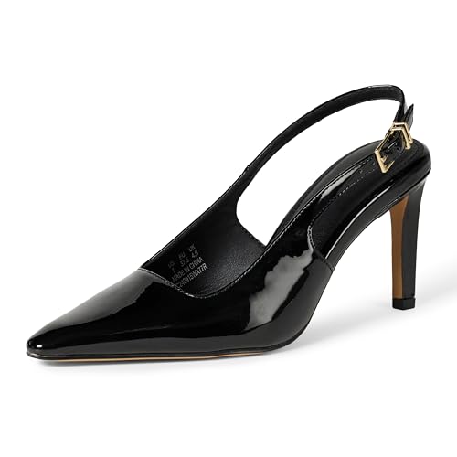 Amazon Essentials Women's Slingback Heels, Black Patent, 5.5
