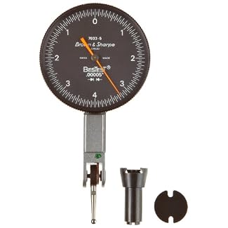 Brown & Sharpe 599-7033-5 Dial Test Indicator Set, M1.4×0.3 Thread, Black Dial, 0-4-0 Reading, 1.5″ Dial Dia., 0-0.008″ Range, 0.00005″ Graduation, +/-0.0001″ Accuracy
