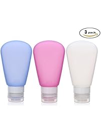 Kitdine Portable Soft Silicone Travel bottles Set (3 OZ, Pink + White + Blue)