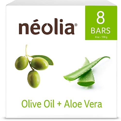 Neolia Natural Olive Oil Soap Bar (8 Pack): Gentle Green Bar Soap Made with Organic Italian Extra Virgin Olive Oil & Aloe. Ideal Natural Soap for Dry Skin. Gentle Natural Soap for Sensitive Skin.
