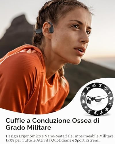 Cuffie a Conduzione Ossea Nuoto, IPX8, Bluetooth 6.0, MP3 8 GB