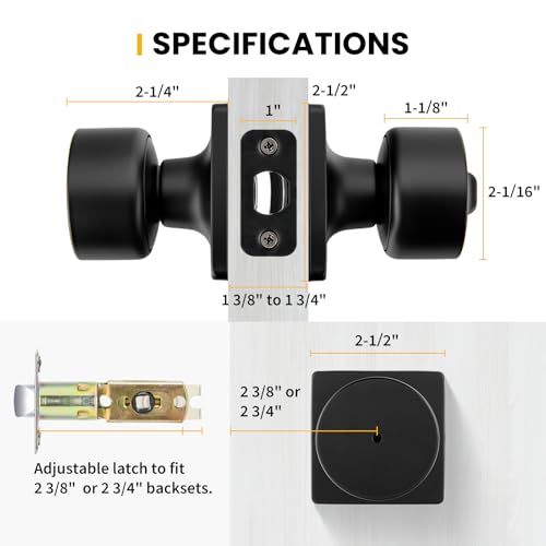 Goldenwarm Matte Black Door Knobs Interior, Privacy Bedroom Door Knob with Lock, Black Interior Door Knobs Bathroom 6 Pack