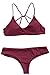 Cupshe Fashion Women's Solid Color Cross Back Padding Bikini Set, Burgundy (S)