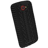 iGadgitz Black Silicone Skin Case Cover with Tire Tread Design for HTC One S Android Smartphone Cell Phone + Screen Protector