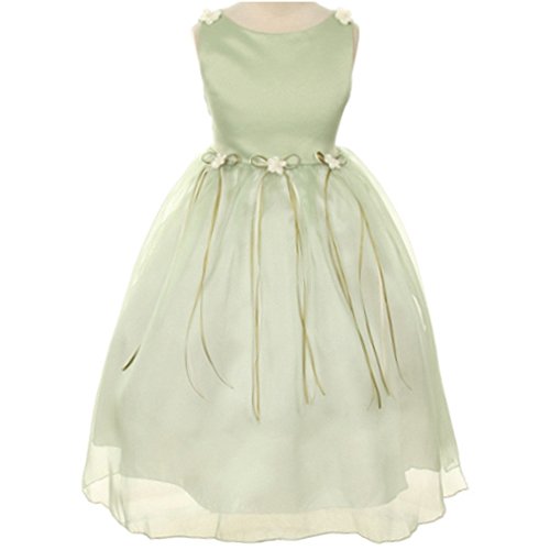 Little Girls Satin Organza Dress With Simulated Pearls Accent - Main Image