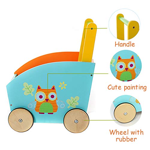 Hessie Little Toddler /Baby Push Wooden Learning Walker, Push and Pull Toys for Kids 1 Year and Up - Owl