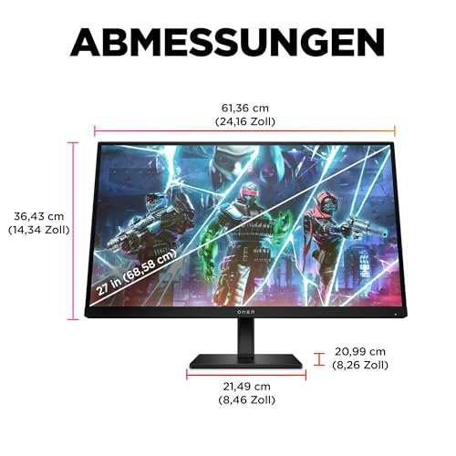 Omen 27s Gaming Monitor - 27 Zoll Bildschirm, FHD Display, 240Hz, AMD FreeSync Premium, 1 ms Reaktionszeit, 2X HDMI 2.0, Display Port 1.4, 2X USB-A, USB-B, Audioausgang, RGB Beleuchtung, schwarz