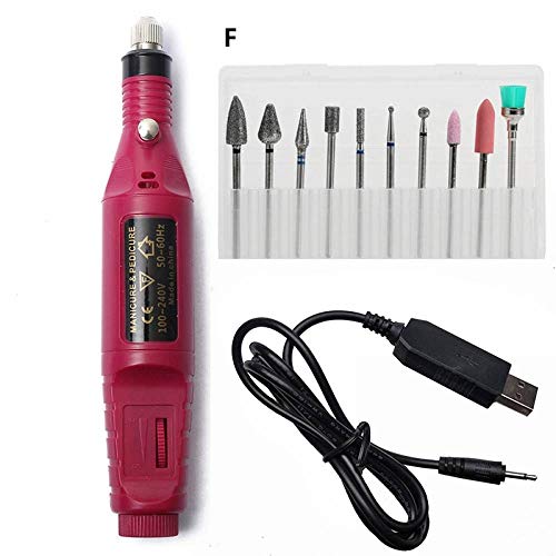 AquariusBoy - 1set 10 Bits Nail Drill Electric Manicure Machine Gel Cuticle Cutter 20000RPM Nail Art Mill Tool New Design 9V USB Apparatus Kit