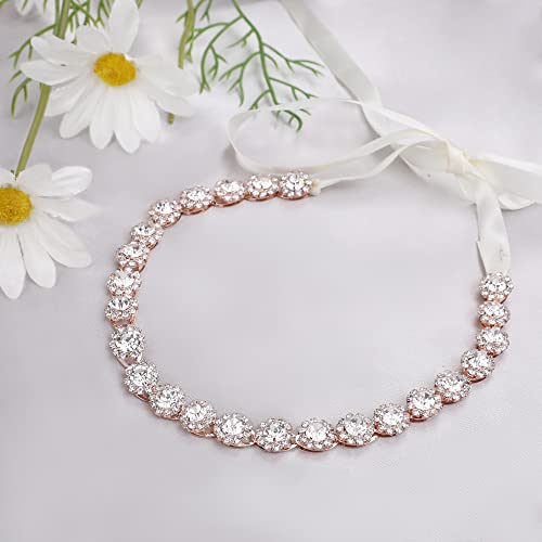 Flower Girl Headpiece，Rose Gold Wedding Headband for Flower Girl Bridal