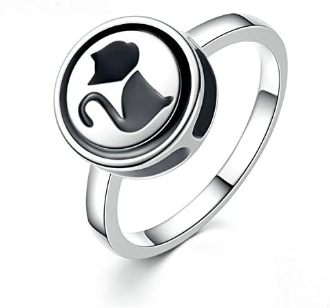 Vintage Sterling Small Black Cat Lovely Animal Finger Ring 3 Size Women Diy Jewelry Scr011