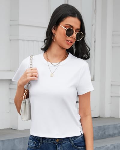Stelle Women's Cotton T-Shirts Crewneck Short Sleeve Basic Tees Summer Casual Solid Crop Tops