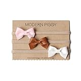 Baby Bow Set of 3 on Nude Nylon Headband - Felt & Leather (Best Sellers)