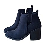 Nulibenna Womens Casual Pointed Toe Slip On Side Cut Out Low Heel Western Ankle Booties
