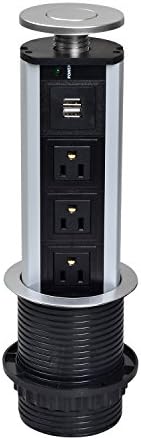 Pulling Pop Up US Version USB Outlet Pop-up Socket Power Strips Tabletop Safe Hidden Surge Protector for Office Meeting Room Home (Three-Outlets)