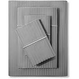 Feather &amp; Stitch 500 Thread Count 100% Cotton Sheet Set, Stripe Sheets, Soft Sateen Weave,Full Sheets, Deep Pockets,Hotel Collection,Luxury Bedding-Bestseller- Super Sale 100% Cotton (Full Grey)