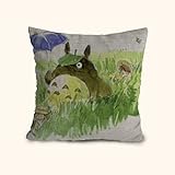 HomeFresh Totoro and Girl On Beautiful Countryside Cotton Linen Decorative Pillowcase Cushion Cover 18 X 18
