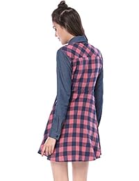 Allegra K Mujer Panel De Bolsillo En El Pecho Manga Larga Camisa Vestido