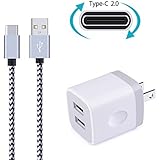Wall Charger, Ailkin Dual USB Port Travel Adapter with 6FT Nylon Braided USB C Charge Cable for Samsung S8 S8 Plus, MacBook, LG LG5 LG6 V20, Oneplus 2, Nexus 5X/6P, ChromeBook and More USB C Devices