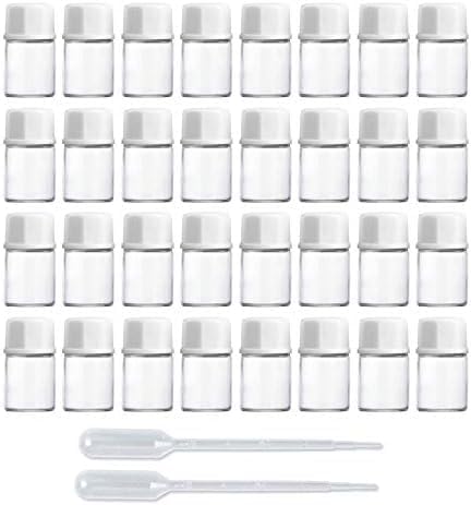 Enslz 50pcs 5/8 dram (2ml) Small Transparent Glass Cosmetic Essential Oil Perfume Bottle with Orifice Mini Sample Perfume Bottles ContainerWhite Lid (Transparent, 2ml)