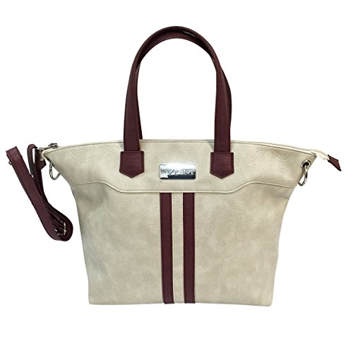 Concealed Carry Purse - Concealed Carry Crossbody Satchel by VISM (Cream with Burgundy)