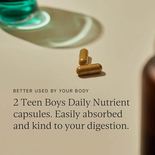 WILD NUTRITION Food-Grown Teen Boy Daily Multi Nutrient | Multivitamin for Teens Boys with Zinc, Selenium, Folate and More to Support Strong Bones, Brain Health, and Hormone Balance | 60 Capsules