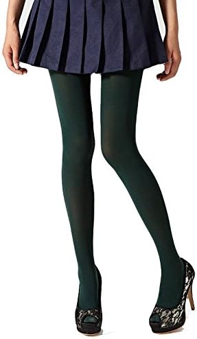 Siftantin Women's Solid Colored Footed Tights (Dark Green)