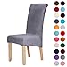 Colorxy Large Velvet Spandex Chair Covers for Dining Room Set of 4, Soft Stretch Chair Protectors Slipcovers, Removable and Washable, Sliver Grey