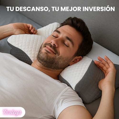 Tarleys - Almohada Cervical Nuca - Almohada Cervicales y Cuello - Almohada Viscoelastica Antironquido Ergonómica con Espuma de Memoria para Dormir de Lado - Alivia Dolor de Cuello y Espalda.