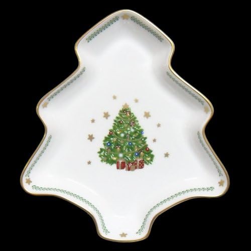 Prouna My Noel Tree Plate, Small - 24K Gold Plated Fine Bone China Ceramic Serving Dish and Holiday Dinnerware - Elegant Handpainted Chinaware and Porcelain Christmas Serveware - Festive Kitchen Décor