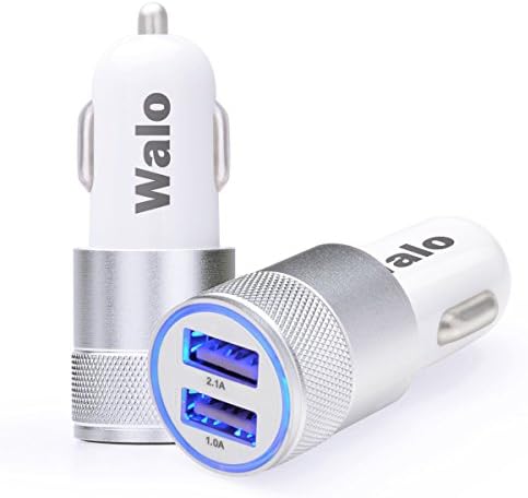 Walo Dual USB ports ( 3.1Amp / 15.5W ) Rapid Car Charger , Car Charger with Brushed Aluminum Finish for iPhone,Samsung, Android,Other Smartphones and Tablets, GPS Devices and MP3 Players ( White )