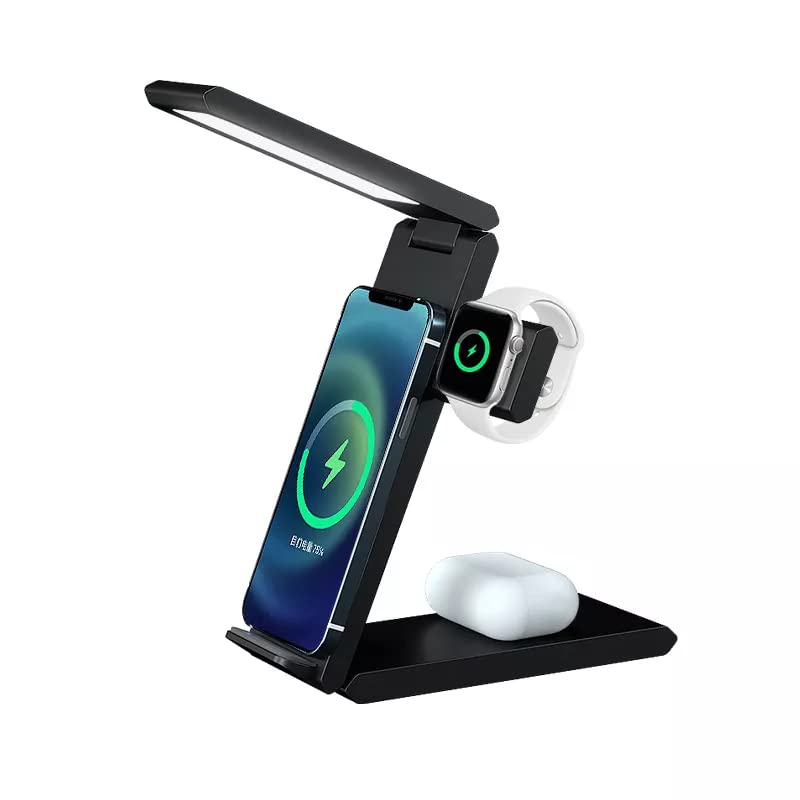 Foldable Travel Wireless Charger, 3 in 1 Wireless Charging Station for iPhone 14 13 12 11 Pro Max/Mini/XS/XR, Magnetic Charging Stand for iWatch 8/7/6/SE/5/4/3/2, AirPods with Adapter