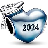 HuooNew 925 Sterling Silver, Graduation Series 2024 Heart Charm Fit European Bracelet Make Fashion Jewelry Gift for Women