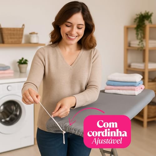 Capa para Tábua de Passar Roupa Forro Térmico Ajustável Regulável Universal Grande Liso Cinza 1,40m x 0,50m