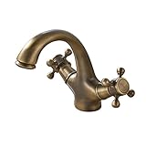 Rozin Antique Brass Double Knobs Basin Faucet Single Hole Deck Mounted Bathroom Sink Mixer Tap