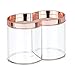 mDesign Plastic Canister Jar Organizer Set with Storage Lid - Home Decor Holder for Bathroom/Restroom Vanity Countertop - Holds Cotton Balls, Soap - Lumiere Collection - 2 Pack - Clear/Rose Gold