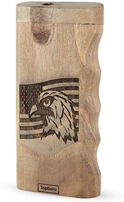 Teakwood Stash Box with Custom Engraved American Flag & Eagle design - Comes with Aluminum Bat, Spring load, Finger Notches for easy holding